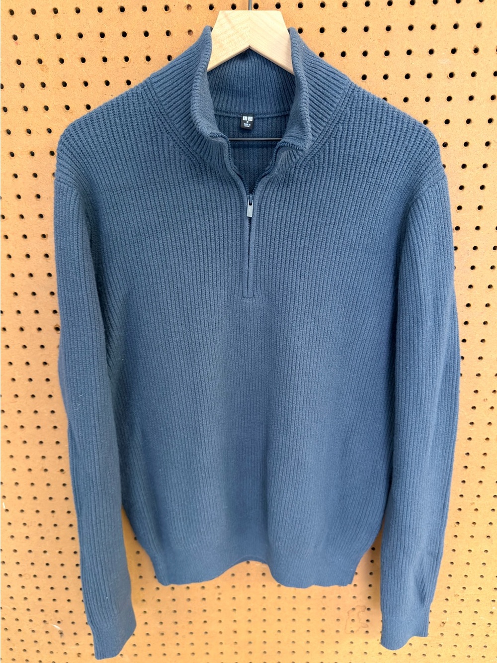 Uniqlo Ribbed Half Zip Mock Neck Sweater Slate Blue Men's M